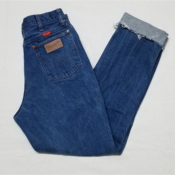 VINTAGE 1970s Wrangler USA Made Raw Cut High Rise Cropped Mom Jeans 12 - Picture 3 of 11